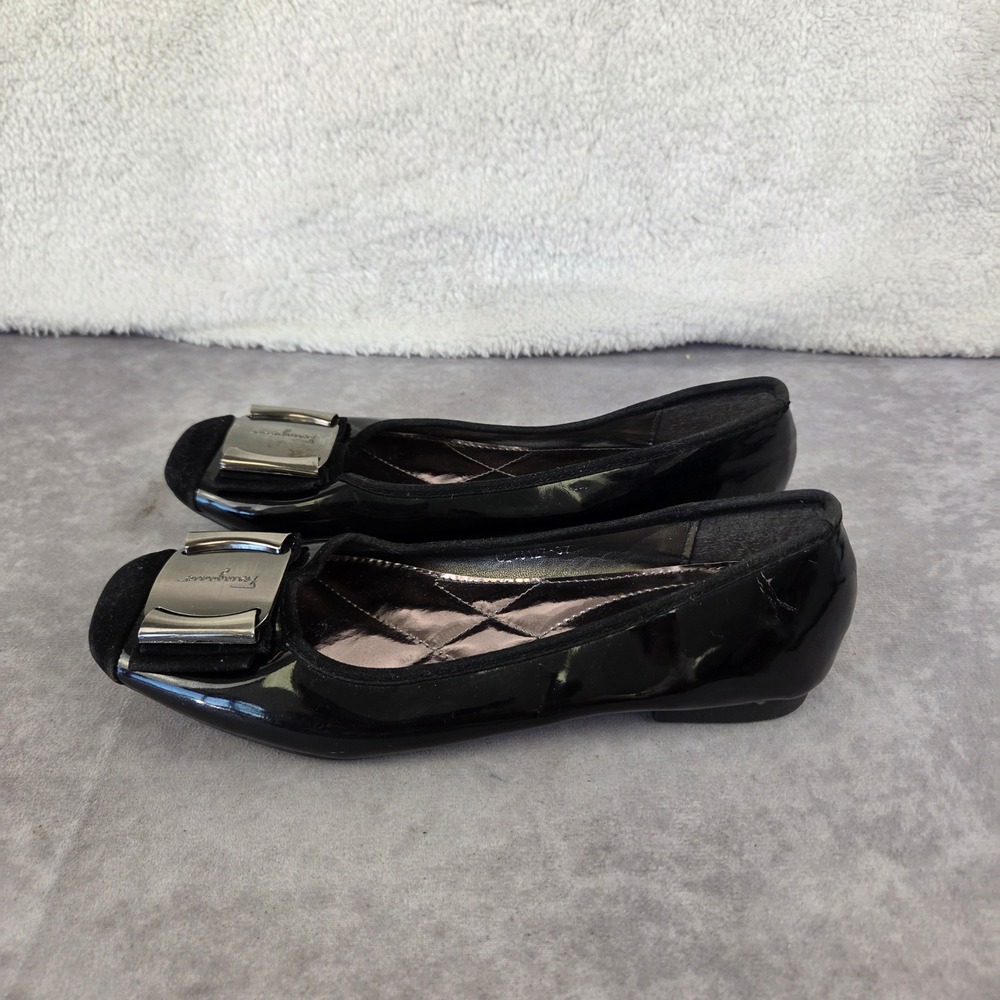Zanotti Black Patent Leather Square Toe Buckle Ballet Flats Size 37 CL18127-37